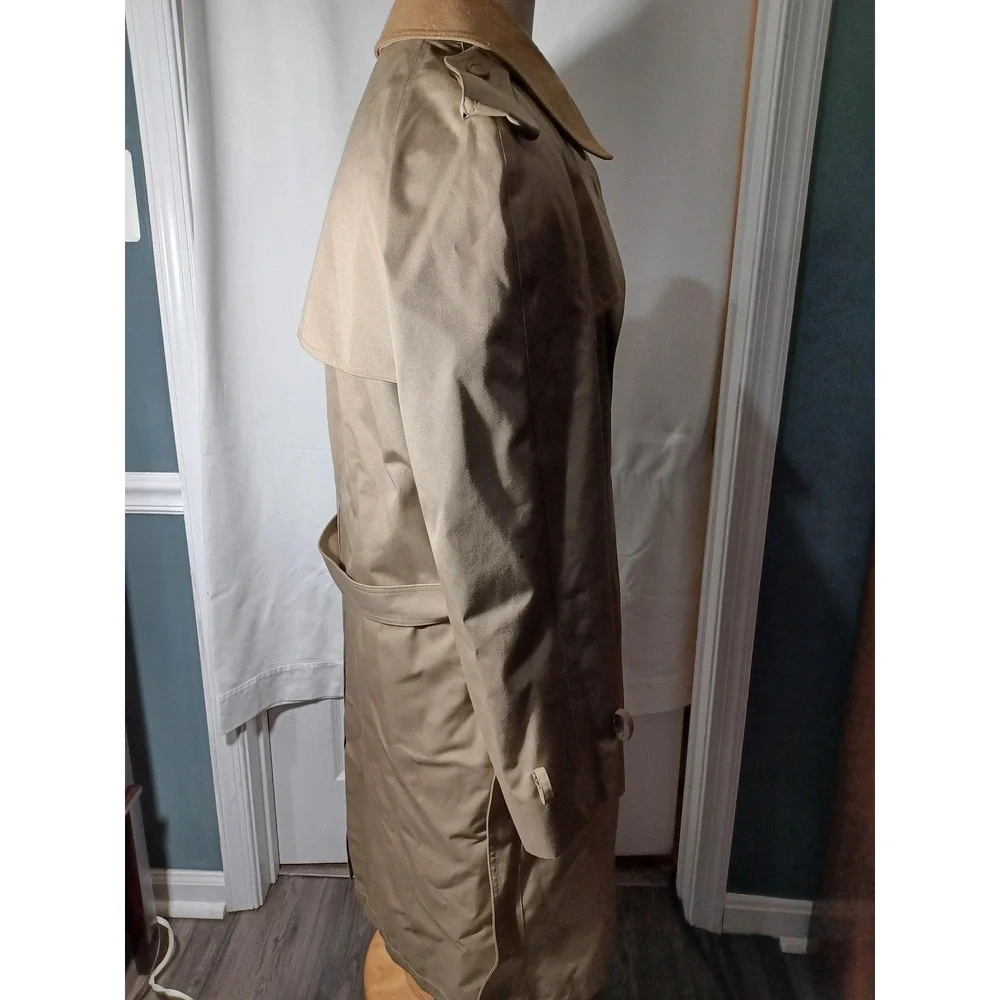 J.G. Hook Trench Coat Mens 40L Beige Belted Wool‎ Liner Rain Long Classic